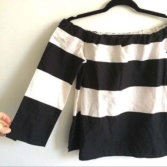 ZARA Strapless Striped Cropped Off Shoulder Blouse Black White XS - Picture 7 of 11